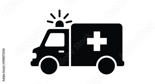Silhouette icon of an emergency medical services ambulance vehicle with flashing lights and a prominent cross symbol