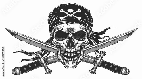 Skull with crossed swords illustration for design and graphic projects