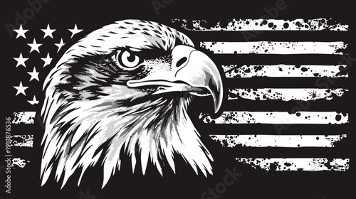 American bald eagle head with us flag background illustration