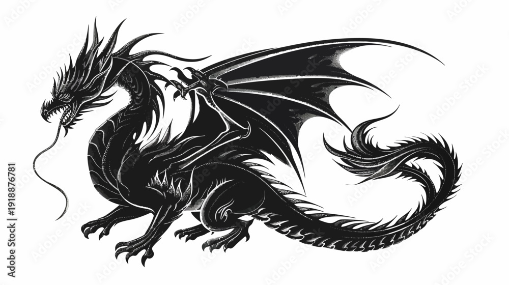 Fototapeta premium Majestic black dragon illustration isolated on white background fantasy concept