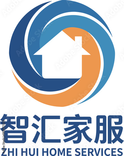 This logo features a stylized house within a swirling color scheme, promoting the idea of home services through a modern and appealing graphic presentation.