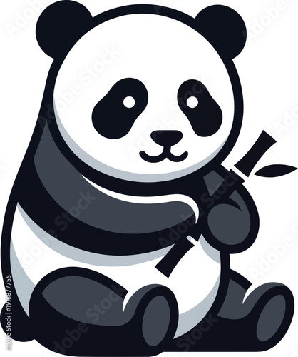 This charming image showcases a cute panda absorbing its bamboo snack time, reflecting playfulness in nature and the joyful moments of wildlife in their habitat.