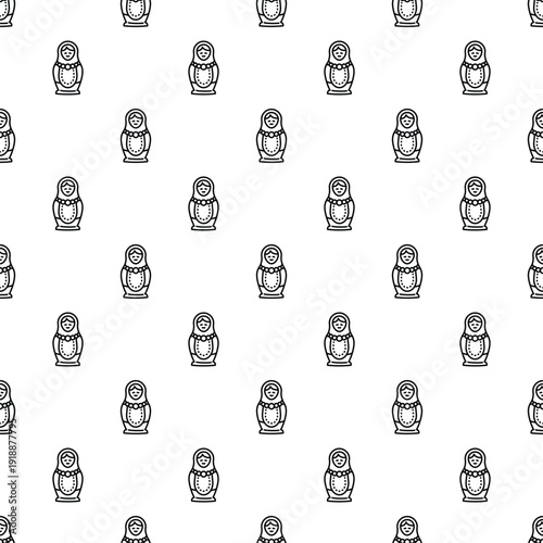 Matryoshka dolls creating a repeating black and white pattern on a white background