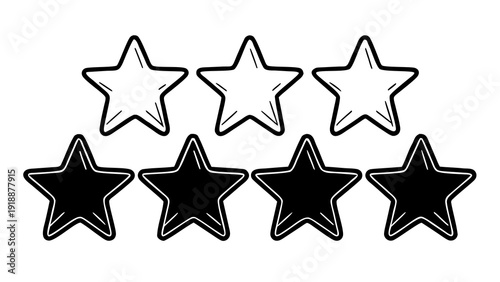 A set of stars arranged in a pattern, with some filled and some outlined, on a clean background, viewed from directly above
