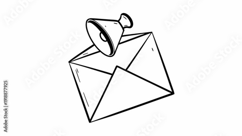 Notification emerging from an envelope, symbolizing message alerts and digital communication in a simple line art illustration
