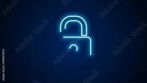 Neon blue padlock graphic animation of opening and closing lock in security concept on dark background