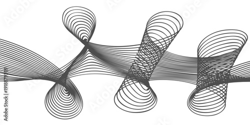 Abstract black and white vector background featuring a 3d spiral pattern of metal spheres and circular swirl shapes in a decorative round art design