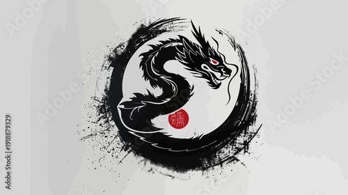 Stylized dragon illustration on abstract background for graphic design
