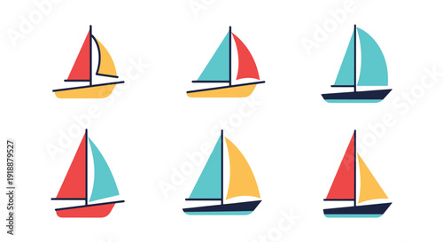Sailing Boat Line creative smooth color vector