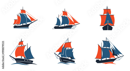 Sailing Ship Line modern color mix vector