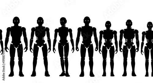 Diverse Silhouettes of Humanoid Robots Showcasing Different Body Types and Heights.