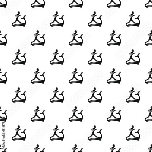 Stylized human figures running on treadmills create a repetitive fitness exercise pattern