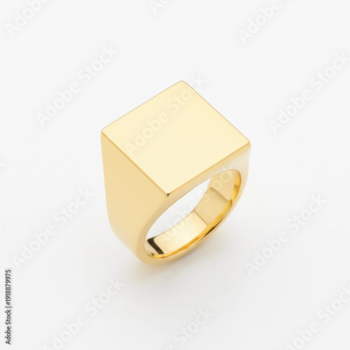 Generate the Geometric square top gold ring on white background.