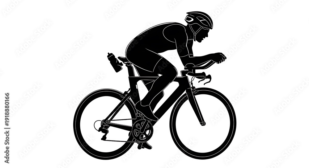 Obraz premium Silhouette of a cyclist in aerodynamic position on a road bike.
