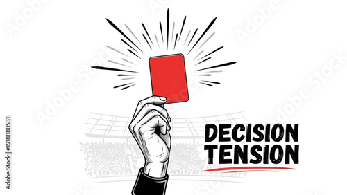 Illustration of a Referee Raising a Card, Tension and Decision in Competitive Sports Matches Concept