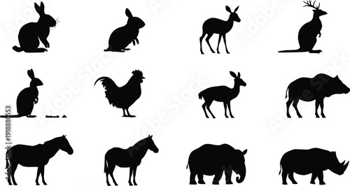 Collection of various black and white stylized horse head outlines and solid silhouettes providing excellent options for equestrian branding and textile patterns