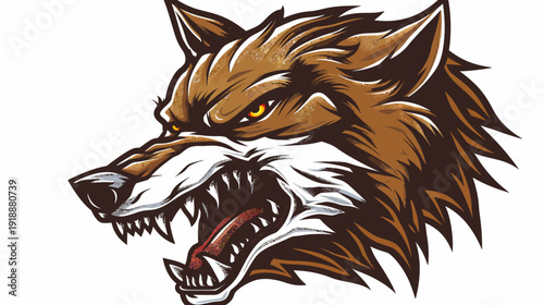 Ferocious wolf head illustration with aggressive expression and detailed design