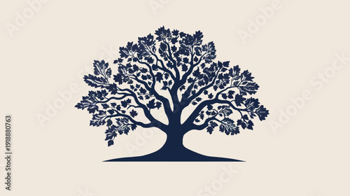 Stylized oak tree silhouette against a light background for various applications