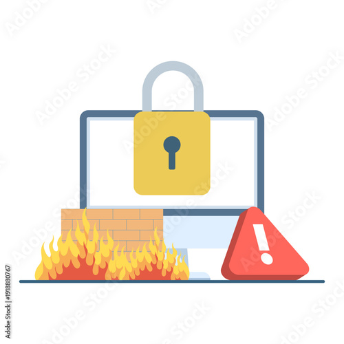 Firewall and network security vector, isolated on white. Ideal for cybersecurity, data protection, secure systems, internet safety, and digital privacy concepts.