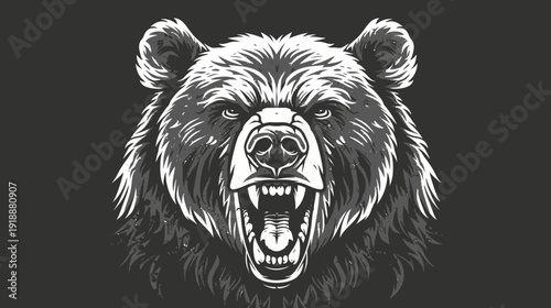 Grizzly bear head illustration bold portrait black and white graphic design