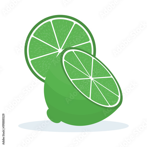 Flat design of cut lime, fresh green citrus, juicy fruit illustration, vitamin-rich tropical produce icon for recipes, drinks, and healthy lifestyle vector.