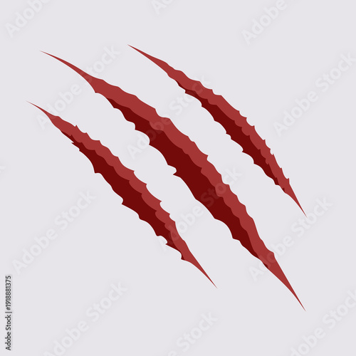 Realistic vector of tiger claw scratch with blood effect, showing deep slash marks and animal paw laceration isolated on white background.