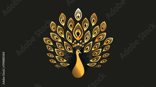 Elegant golden peacock illustration on black background for design projects