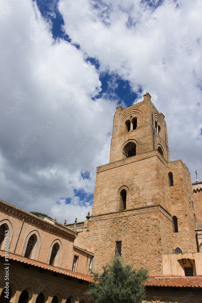 Fototapeta premium Monreale Cathedral Bell Tower from Cloister Courtyard Sicily