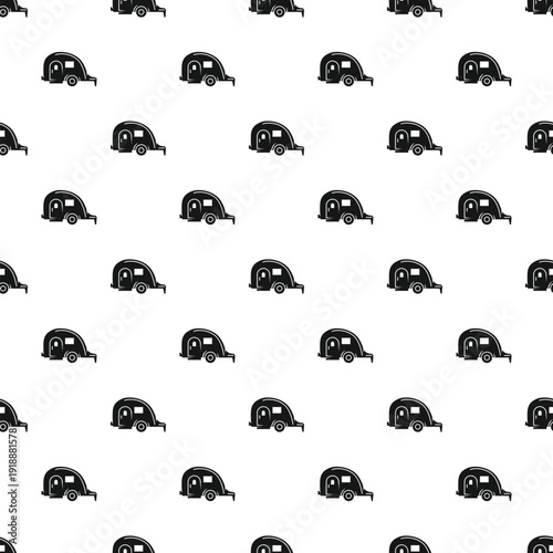 Black camping trailers creating a repeating pattern on a white background