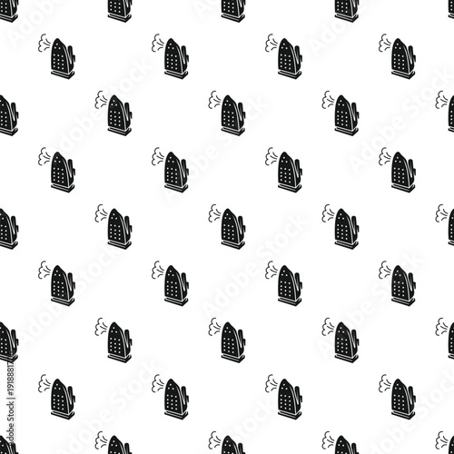 Repeated graphic of a steaming clothes iron creating a decorative pattern