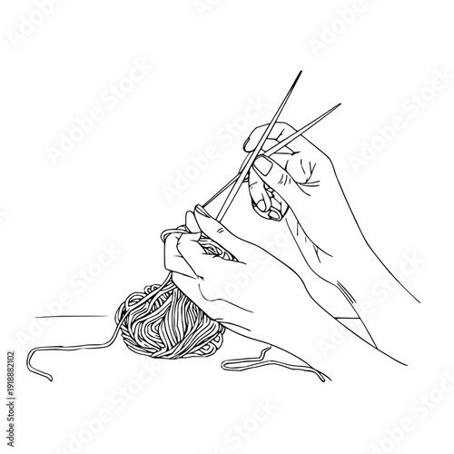 Hands Knitting with Yarn and Needles