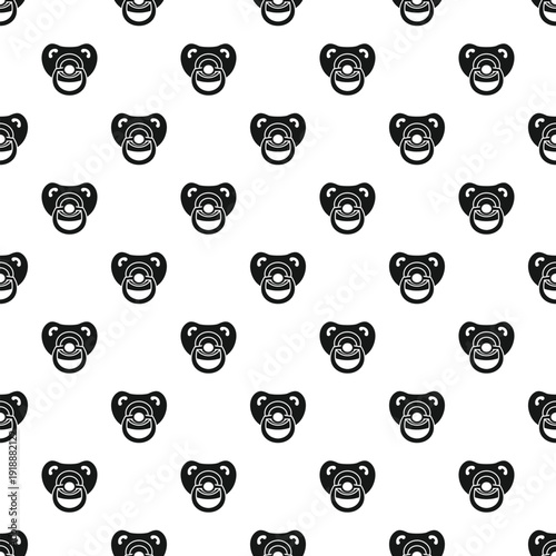 Baby pacifier icons creating a black and white seamless tileable pattern for child care products