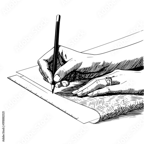 Hand Writing in Notebook with Pencil