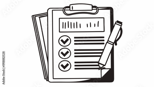 A clipboard with a checklist and pen on a plain white background viewed from the front