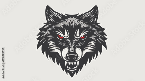 Intense wolf head illustration with sharp teeth and glowing red eyes