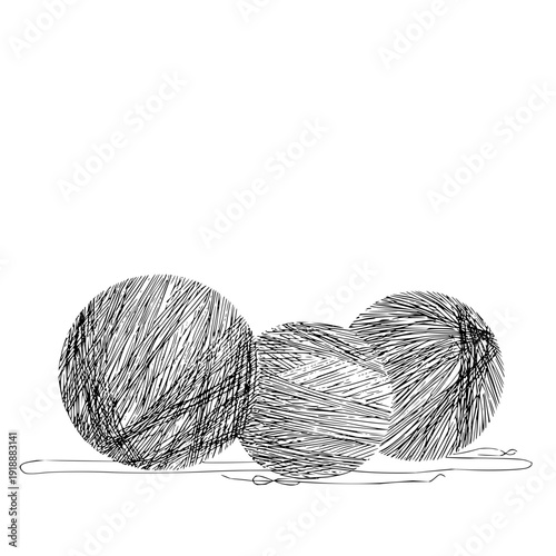 Yarn Balls on String Isolated on White Background