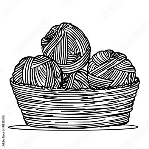 Yarn Balls in Woven Basket Isolated on White