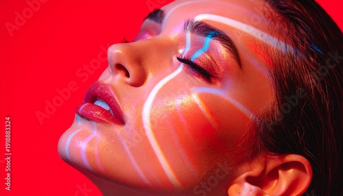 Neon Light Portrait of Woman Face