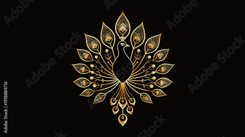 Elegant gold peacock design on black background for artistic or commercial use