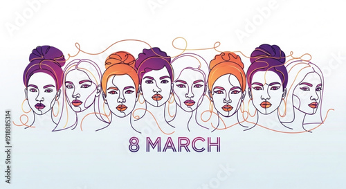 Diverse women's faces with colorful head wraps on international women's day march 8th celebration equality empowerment solidarity