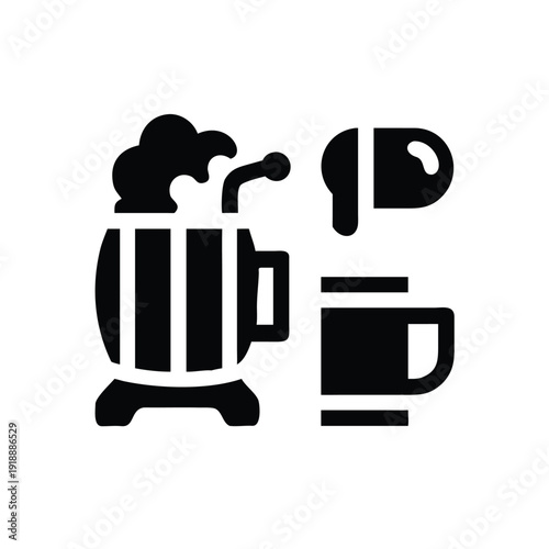 Pub festival icons featuring beer mug and wooden barrel celebration Vector illustration