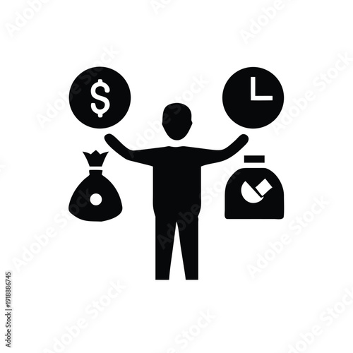 Side hustle silhouette icons with multitasking person and tasks Vector illustration