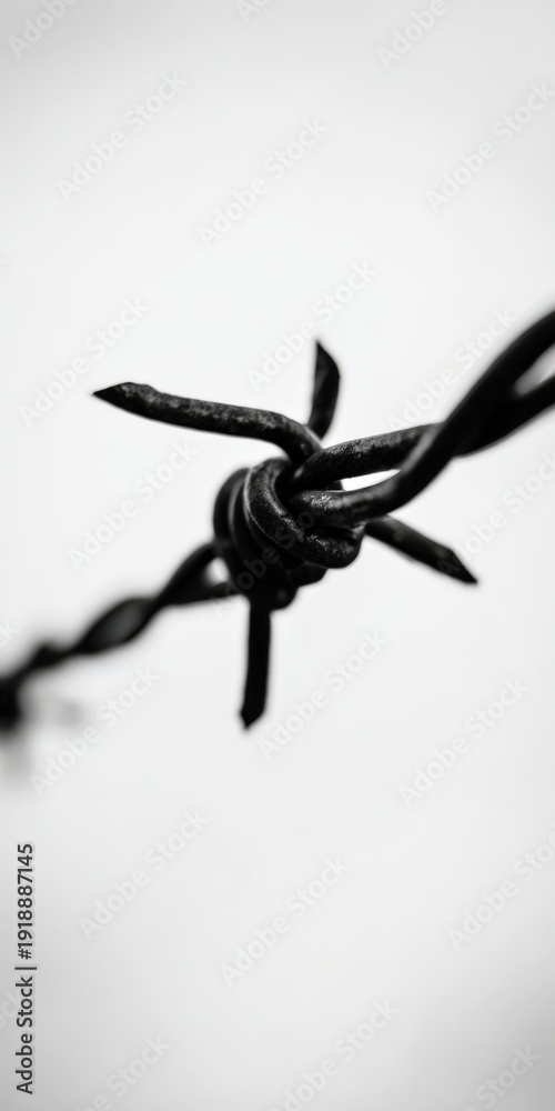 Fototapeta premium Barbed wire detail creating confinement and division concepts