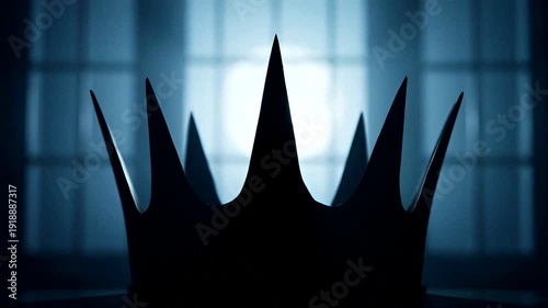 A silhouette of a crown creates a mysterious and dramatic atmosphere against a dark background.