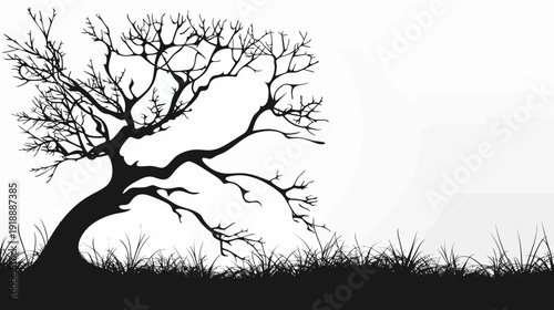 Silhouette of a bare tree against a white background copy space design