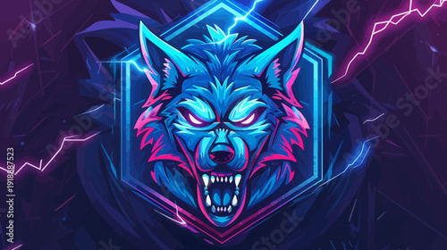 Vivid wolf illustration with electric effects and glowing colors for design