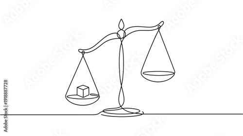 Justice Scale with Unequal Weights in Simple Line Art with Monochromatic Color on White Background for Law Illustration