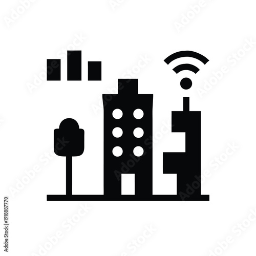 Smart city icon pack showing buildings with sensors and connectivity Vector illustration