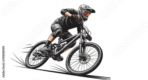 Mountain Biker in Action Pose.
