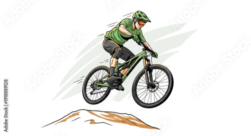 Mountain Biker in Action Riding Bike.